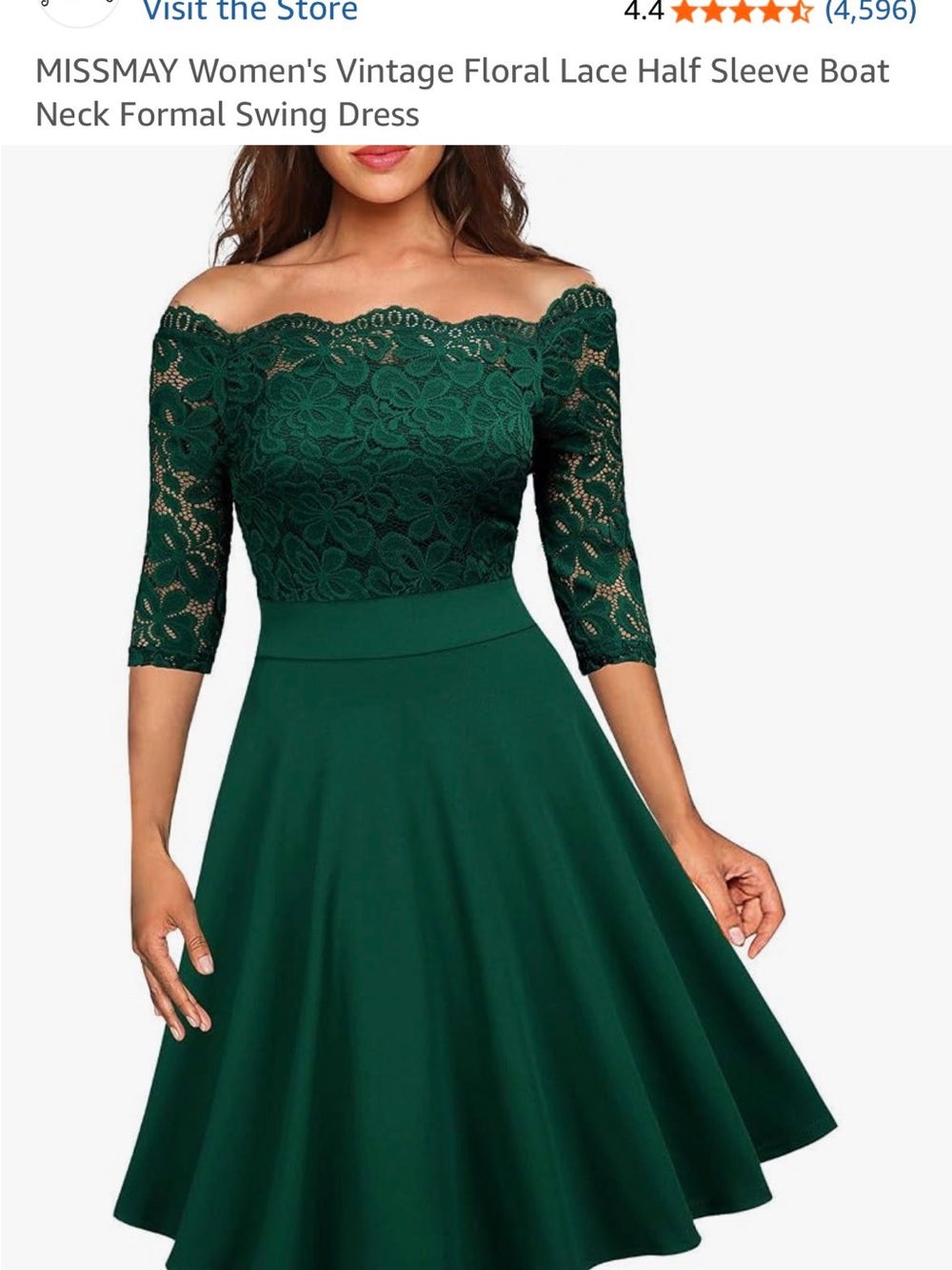Dark Green Cocktail Dress Lace 3/4 sleeves